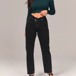 Abercrombie & Fitch Women's Black Straight Leg Jeans - The Dad High Rise